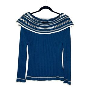 Gitano Contour Cable Knit Off shoulder Blue Sweater size Medium